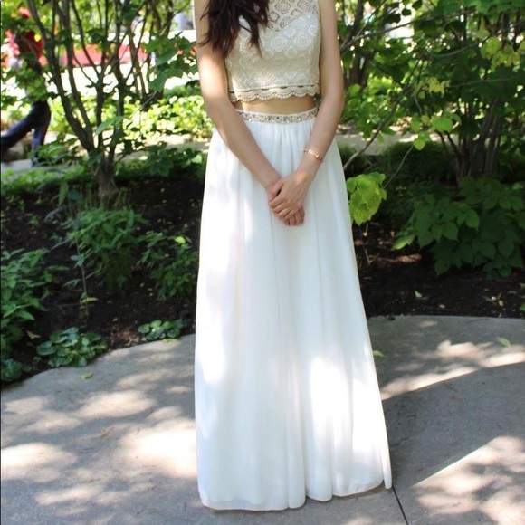 Two Piece Lace Prom Dress with Illusion Neck - Picture 4 of 5